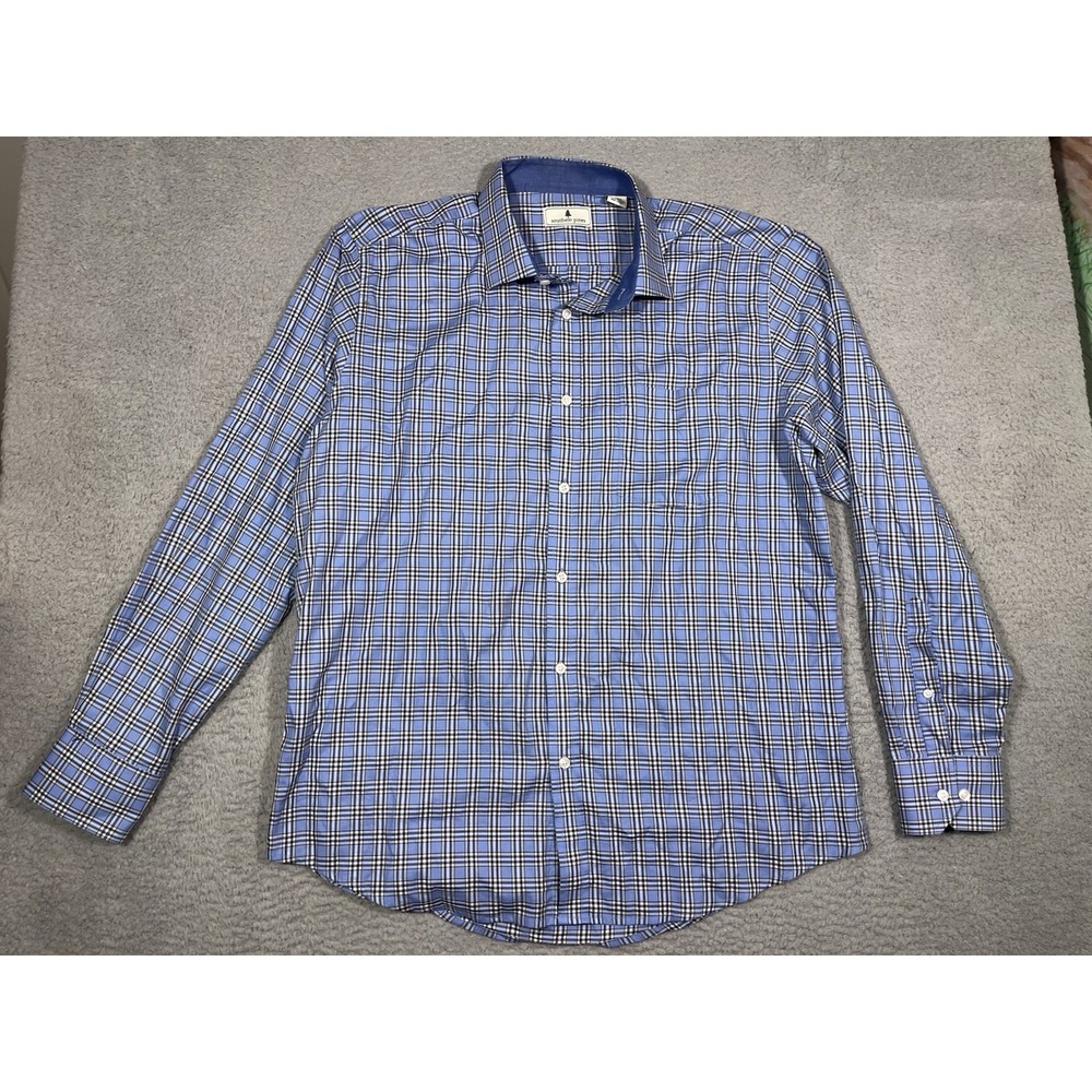 Southern Pines Mens Button Up Shirt Blue White‎ Plaid XL Long Sleeve Dress Shirt